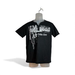 SHANGE New Style DIQI Punk Style Henley Neck T Shirt Graphic Poem Print NWOT Med